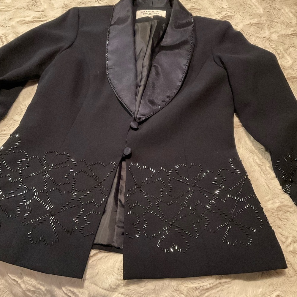 Maxie Klein Navy Blue Bead Trimmed 2-pc Special Occasion Suit - Picture 3 of 11